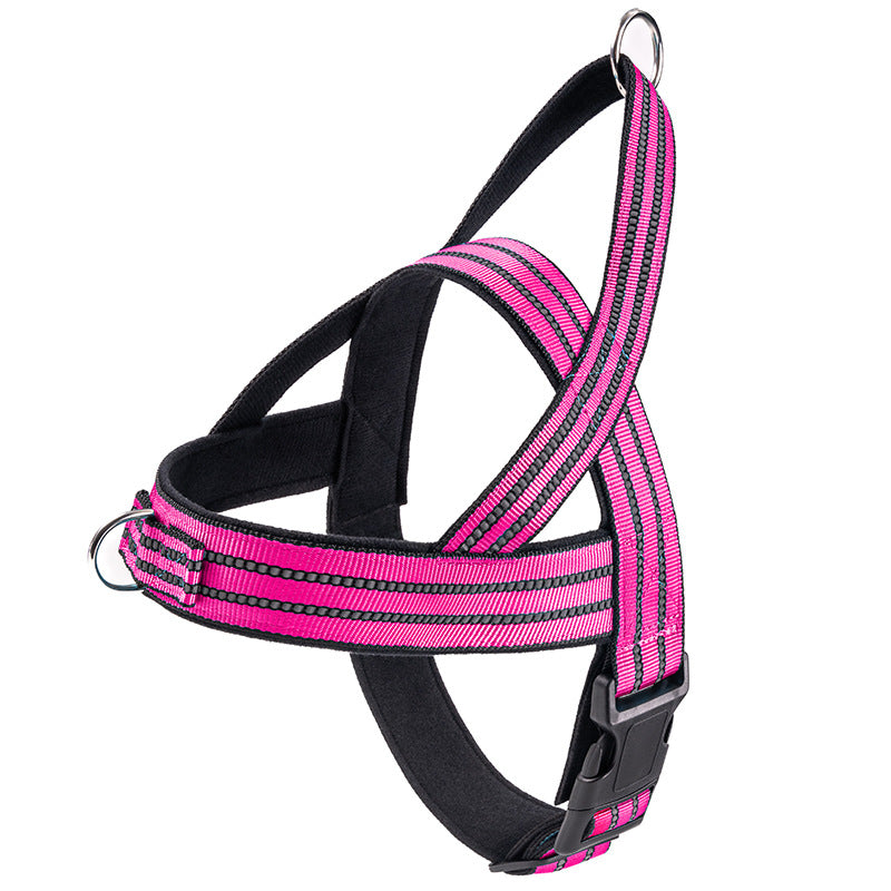 Tactical dog vest harness with adjustable straps and collar, shown from the side on a neutral background