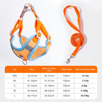 Breathable high-leg cat harness and leash set with Bichon Frise print, shown in a flat lay view