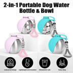10oz stainless steel portable dog water bottle with attached bowl, shown from the side on a clean white background