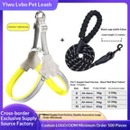 Reflective Y-shape dog harness and leash set shown from the side, highlighting breathable mesh vest design and reflective str