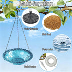 Hanging bird bath and feeder bowl suspended outdoors, showing interior basin detail for garden or yard use