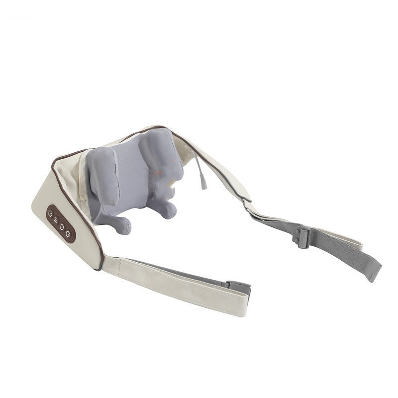 Neck massager with heat and kneading nodes shown from above, highlighting the ergonomic U-shaped design and control buttons