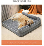 L-shaped dog sofa bed with plush cushioned seating and raised backrest, ideal for medium to large dogs