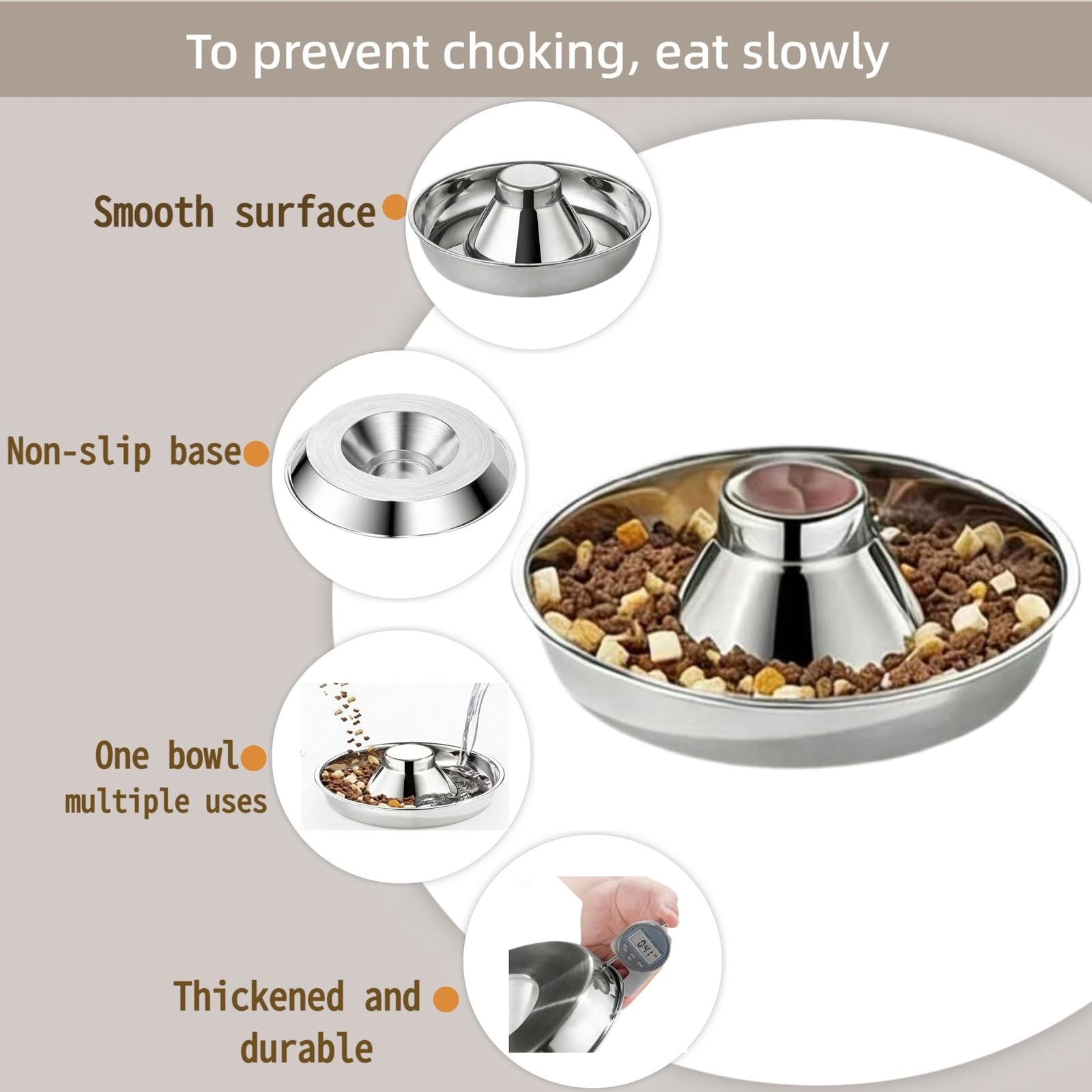 Stainless steel puppy weaning bowl with multiple feeding stations for litter feeding, shown from above