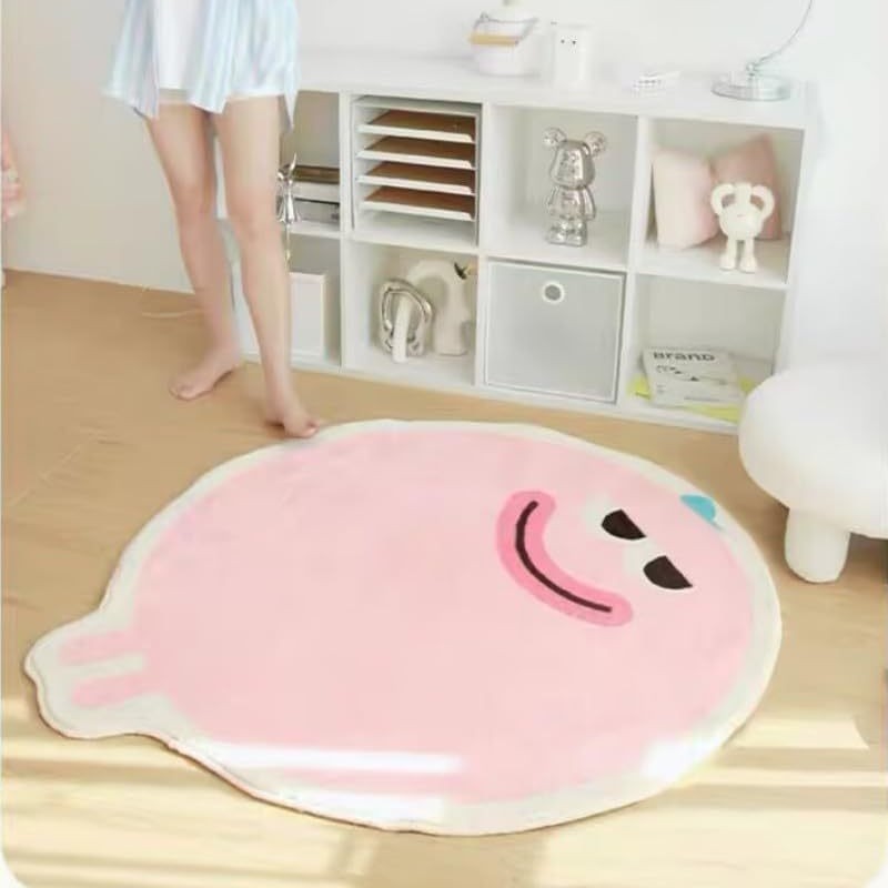 Round cartoon bedroom rug with colorful abstract animal art pattern, soft floor mat for kids room décor