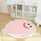 Round cartoon bedroom rug with colorful abstract animal art pattern, soft floor mat for kids room décor