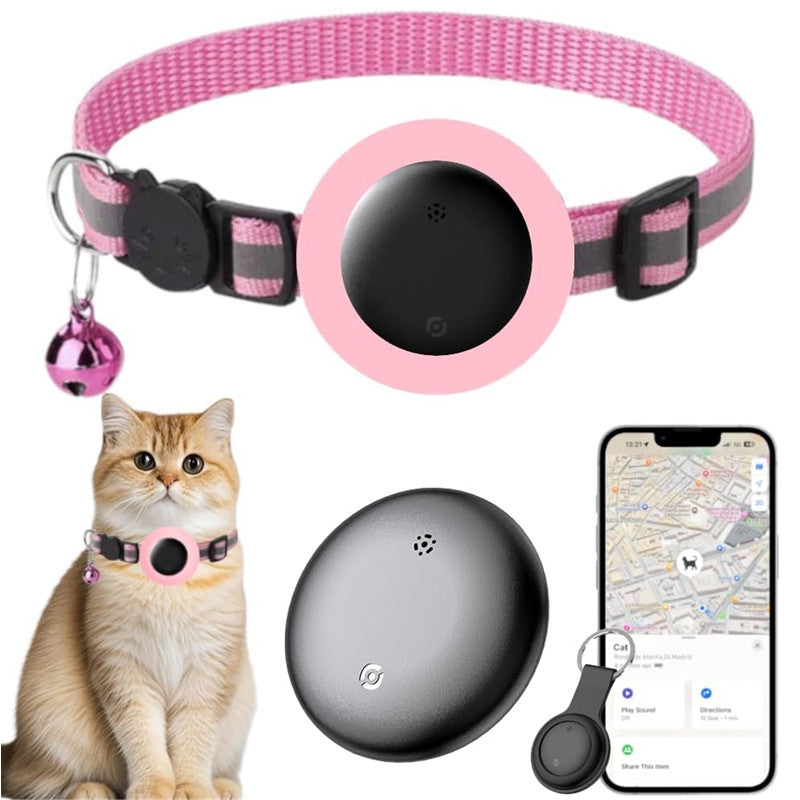 Lightweight GPS cat collar with Apple Find My and Android tracking compatibility shown in close-up detail