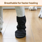 Breathable dog recovery boot shown from the side, highlighting the non-slip sole and secure strap closure for injured paws