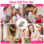 3-layer jewelry box organizer open to show LED mirror, ring slots, and necklace hooks inside