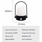 Rechargeable LED atmosphere night light casting a soft warm glow, modern minimalist lamp design for bedroom or living space