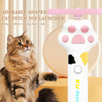 Rechargeable flying disc launcher cat toy shown with six colorful discs included for interactive play