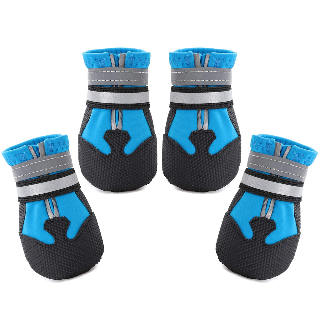 Close-up of water-resistant non-slip dog boots showing durable sole grip detail, sized for medium and large dogs