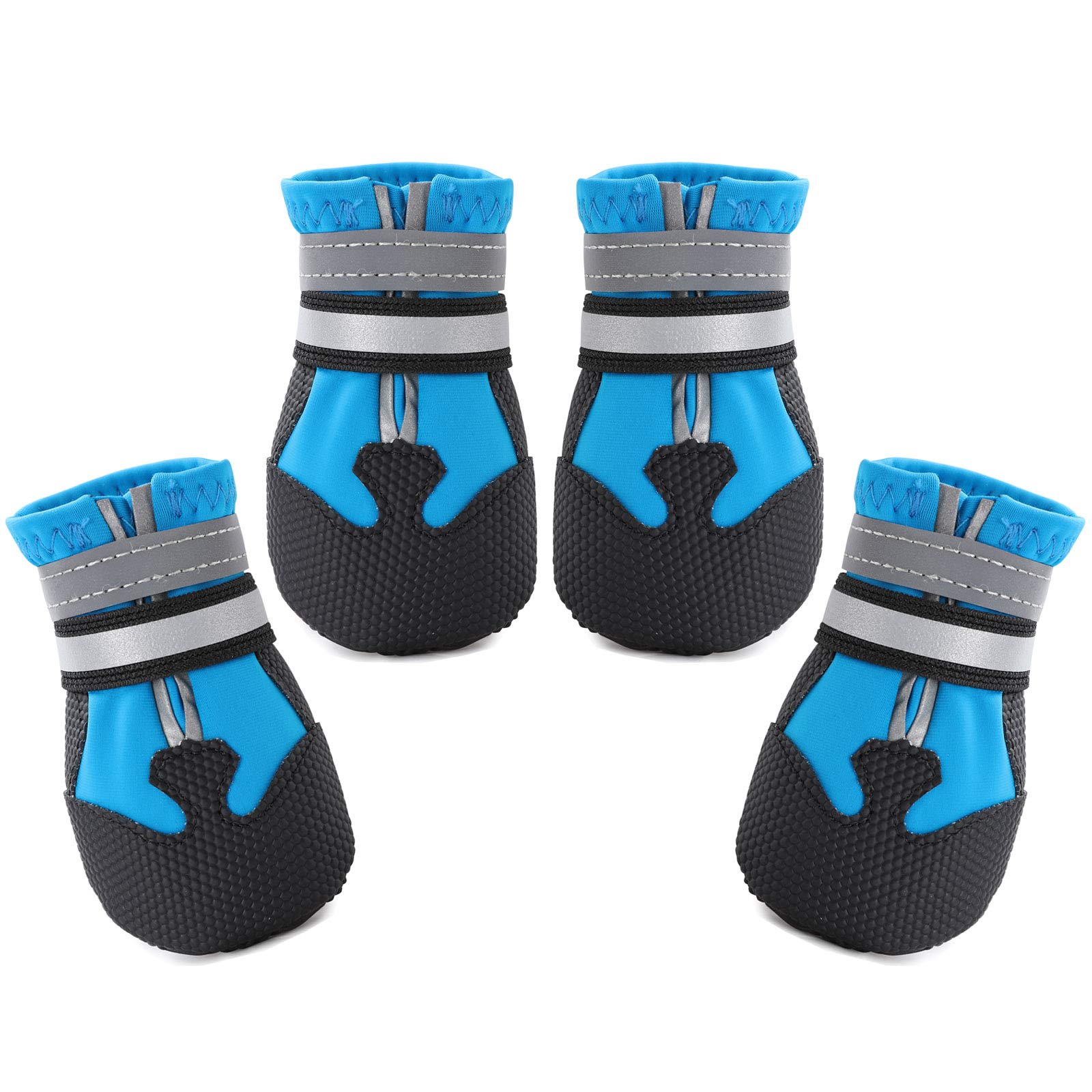 Close-up of water-resistant non-slip dog boots showing durable sole grip detail, sized for medium and large dogs