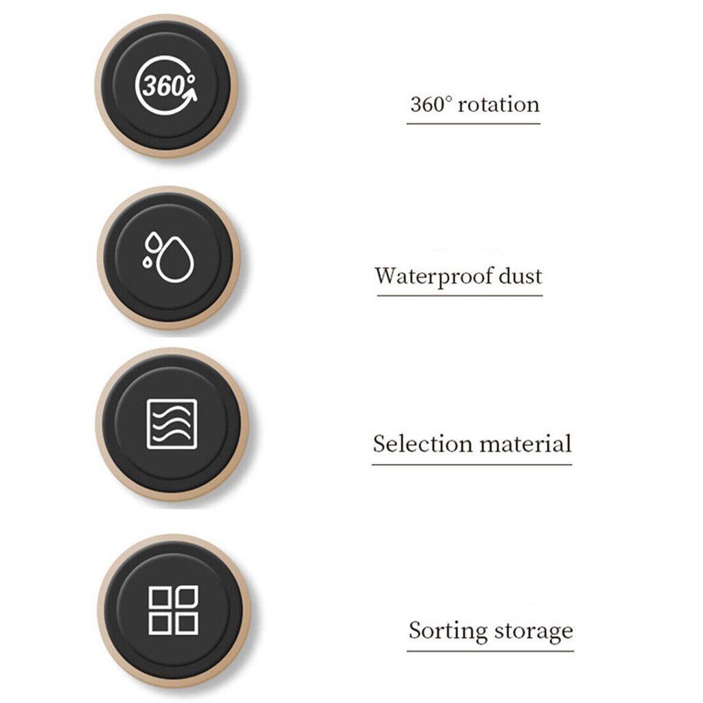 360 rotating makeup brush holder with lid shown open, displaying multiple compartments for organized desktop brush storage