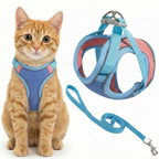 Adjustable step-in cat harness and leash set in a secure escape-proof design for safe outdoor walks