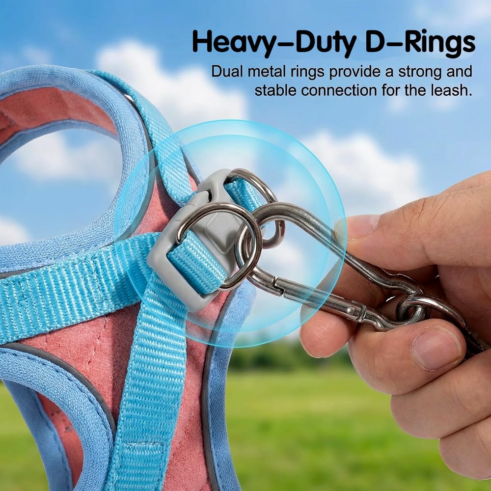 Adjustable step-in cat harness and leash set shown laid flat, displaying buckle closures and lightweight mesh design