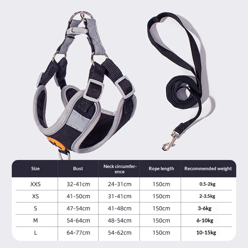 Breathable high-leg cat harness and leash set with Bichon Frise print, shown in a flat lay view