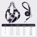 Breathable high-leg cat harness and leash set with Bichon Frise print, shown in a flat lay view