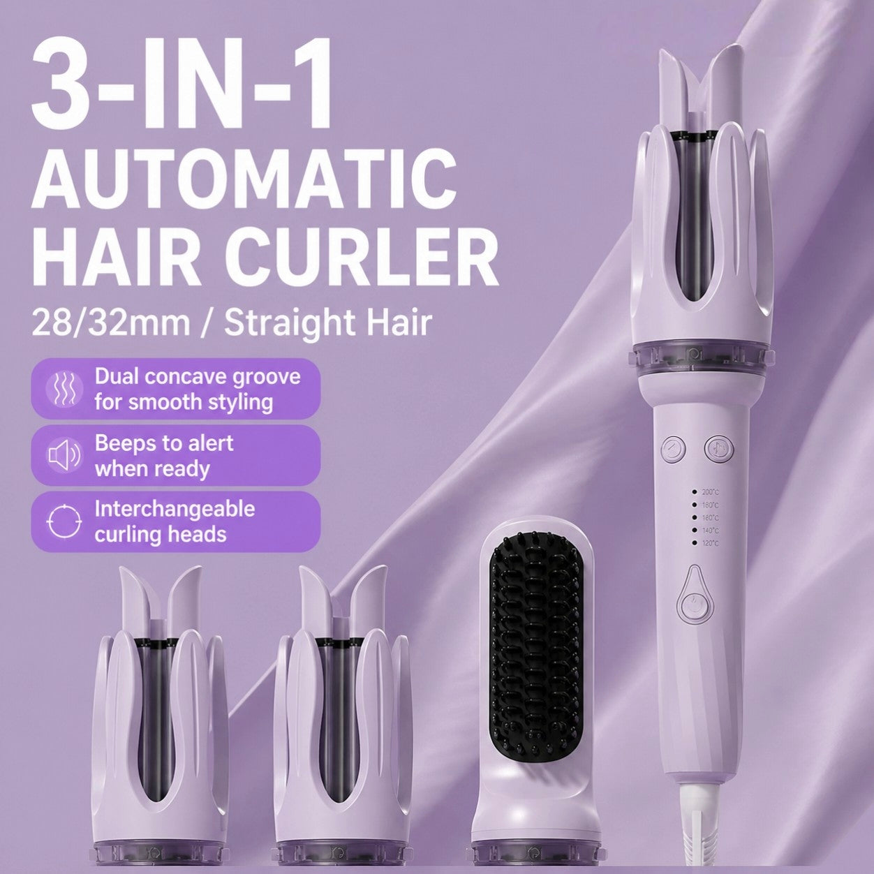 3-in-1 hair curler and straightener shown with dual curling barrels and sleek handle design