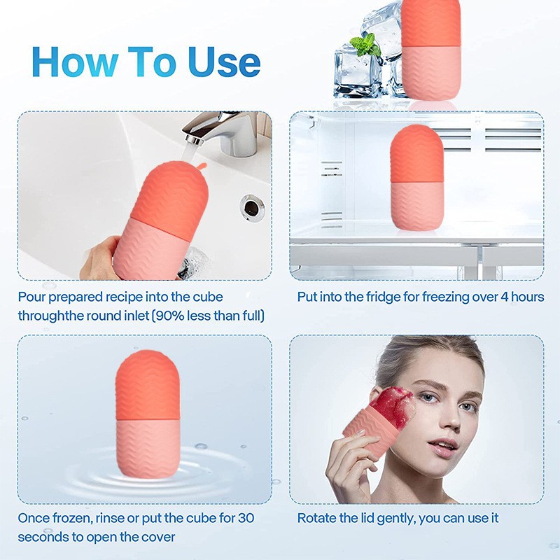 Reusable facial ice roller mold tray for face massage and skincare routine