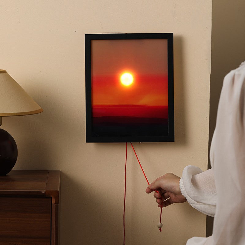 Sunset gradient levitating lamp floating mid-air with warm amber and pink ambient glow for bedroom mood lighting