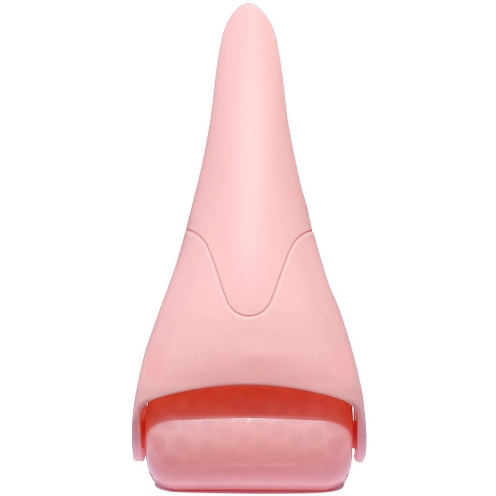 Ice roller massager for face resting on a white surface, showing the cooling facial massage tool's handle and rolling head