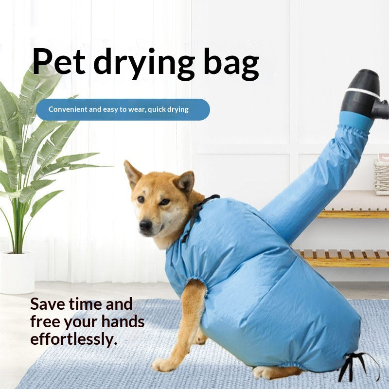 Pet drying bag for cats and dogs shown open, designed for blow dry grooming sessions at home