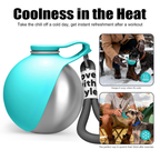 Stainless steel portable dog water bottle with attached bowl, 10oz travel size for pets on the go