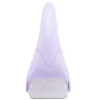 Ice roller massager for face resting on a white surface, showing the cooling facial massage tool's handle and rolling head