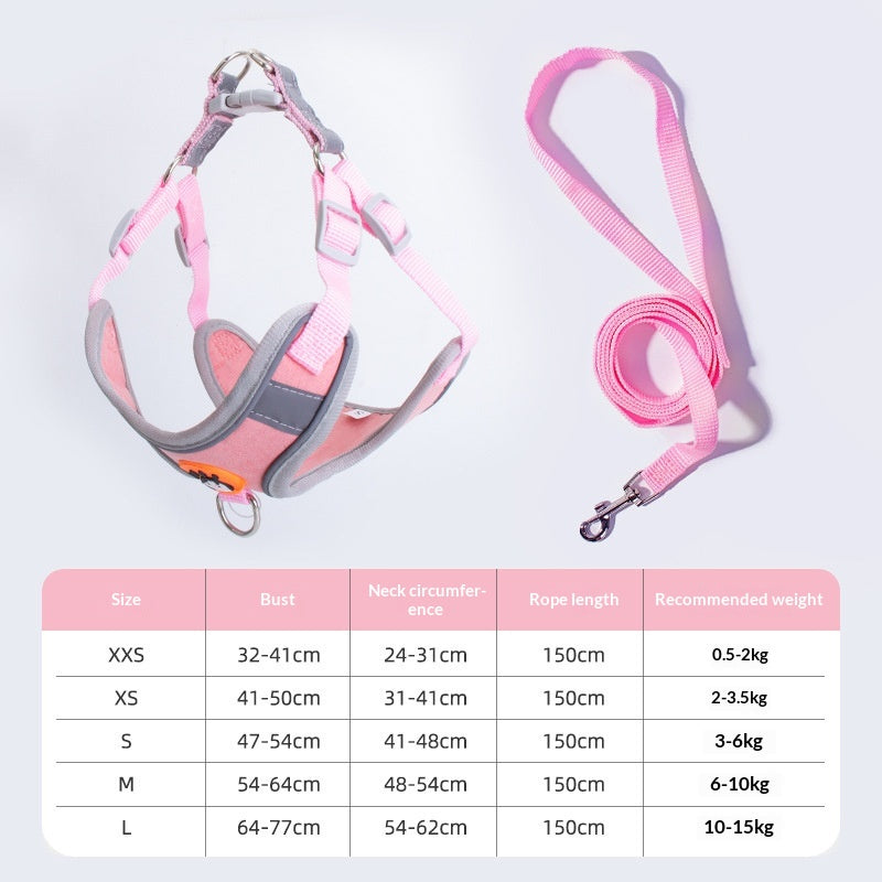 Breathable high-leg cat harness and leash set with Bichon Frise print, shown in detail view