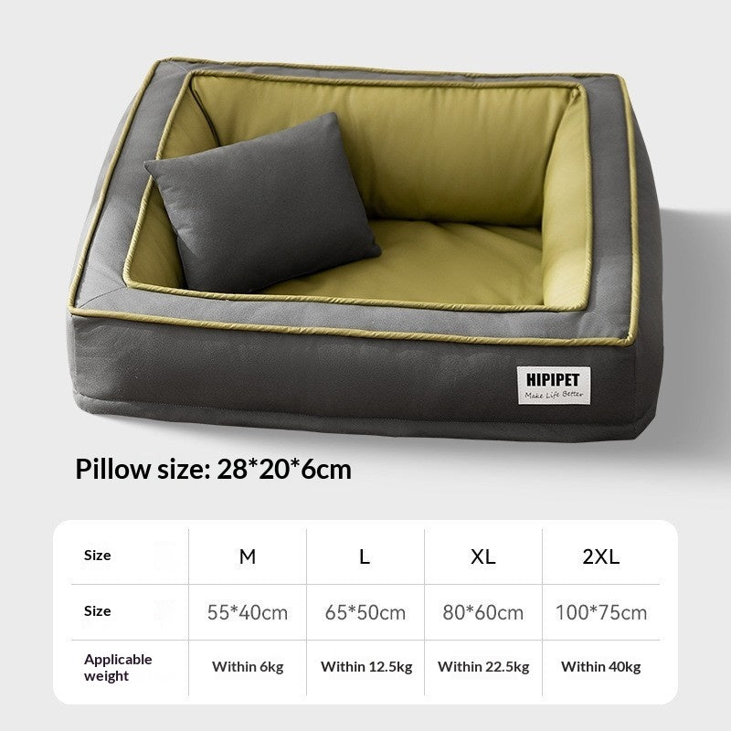 Plush dog sofa bed with cushioned armrests, perfect for small to medium dogs to lounge and rest comfortably