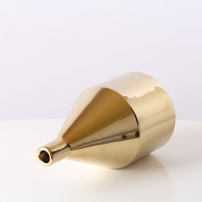 Gold-plated ceramic desktop vase with a sleek modern silhouette, ideal as a decorative accent for shelves or tabletops