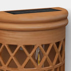 Two solar woven deck accent lights with warm filament LED glow, placed on outdoor wooden deck steps at dusk