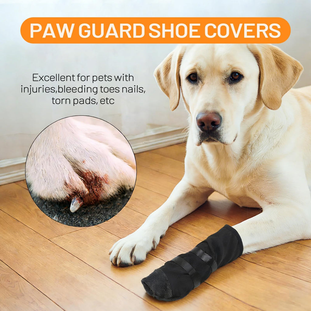 Breathable dog recovery boot shown from the side, featuring a non-slip sole and secure closure for injured paws