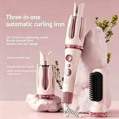3-in-1 hair curler and straightener showing dual curling barrels side by side on a white background