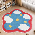 Round cartoon bedroom rug with colorful abstract animal art pattern, soft floor mat for kids room