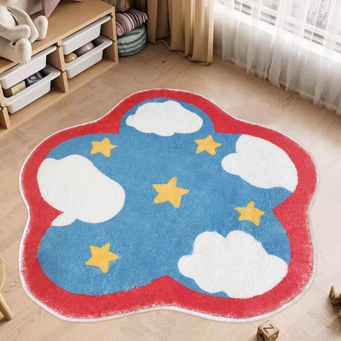 Round cartoon bedroom rug with colorful abstract animal art pattern, soft floor mat for kids room
