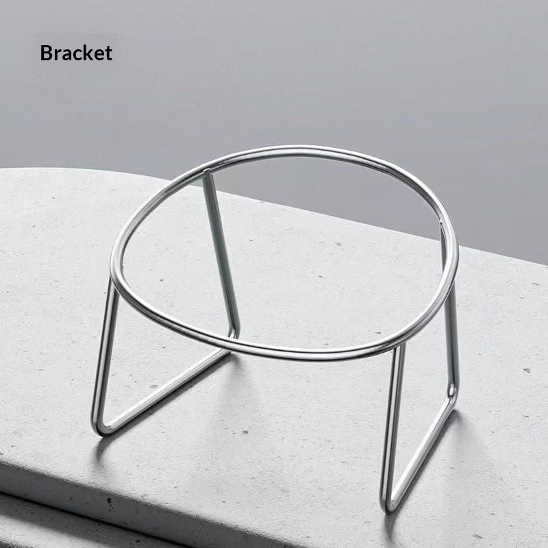 Stainless steel elevated pet bowl with stand shown from above, displaying the raised feeder design for dogs and cats