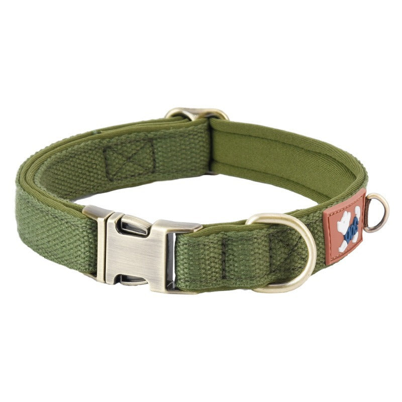 Padded dog collar shown from the side, highlighting soft cushioned lining and durable buckle closure