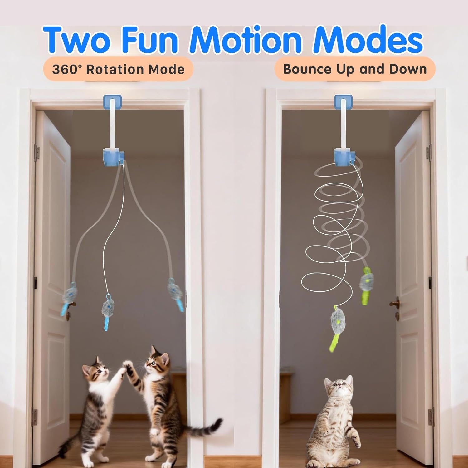 Rechargeable electric cat teaser toy attached to a door clip with remote control included