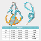 Breathable high-leg cat harness and leash set with Bichon Frise print, shown in a flat lay view