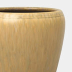 Round beige ceramic planter with reactive glaze finish, showing natural color variation on a 6-inch pot