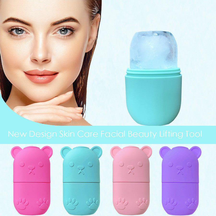 Silicone ice face roller for facial massage and skin care, shown in a soft pink color with a smooth rolling head