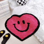 Round cartoon bedroom rug with colorful abstract animal art pattern, shown flat on a floor