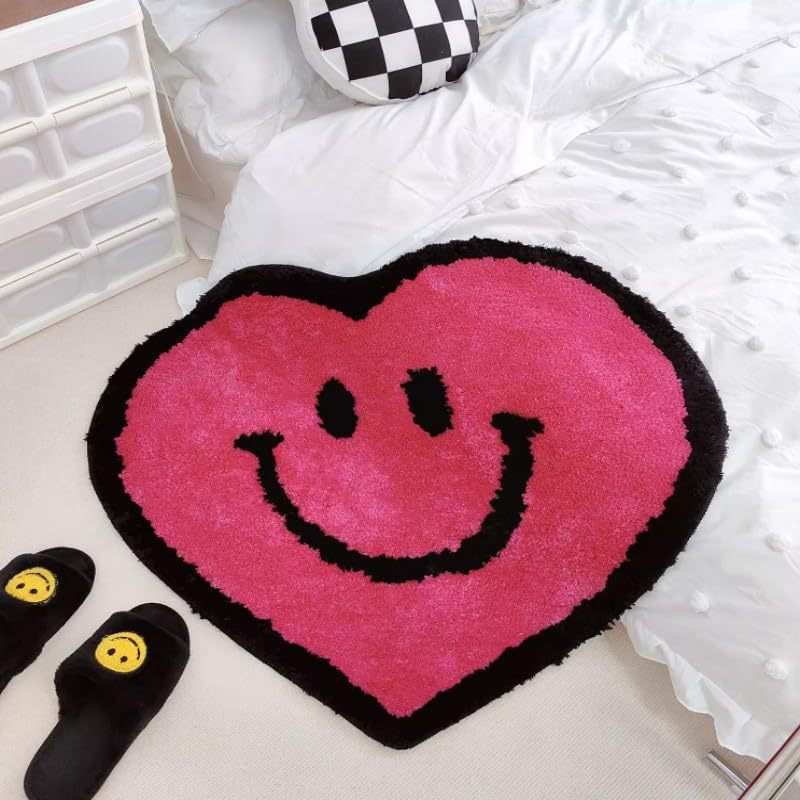 Round cartoon bedroom rug with colorful abstract animal art pattern, shown flat on a floor