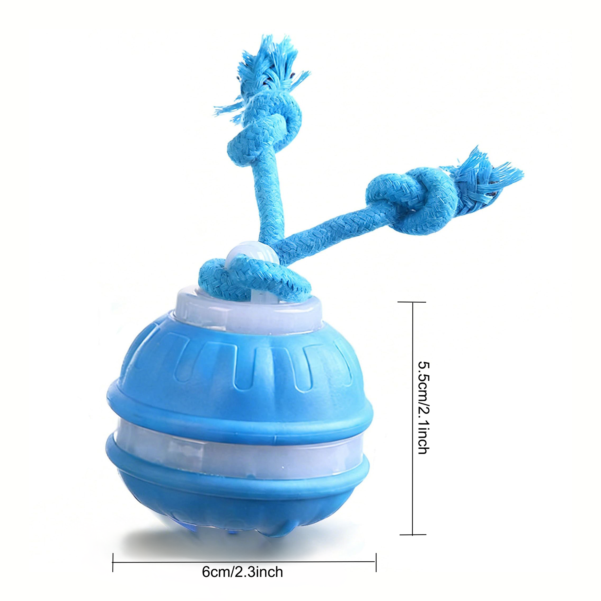 Motion-activated interactive dog ball toy emitting birdsong sounds, shown in detail to highlight its squeaky feature for play