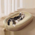 Oval sisal cat scratcher bed with lounge nest design, natural woven scratching pad for cats