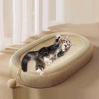 Oval sisal cat scratcher bed with lounge nest design, natural woven scratching pad for cats