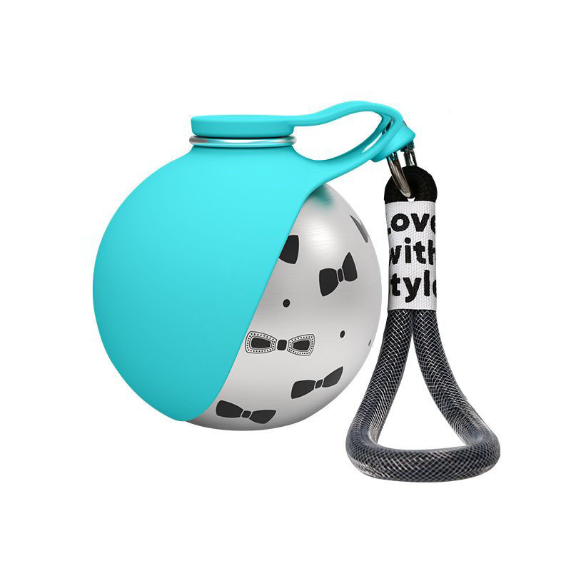 Stainless steel portable dog water bottle with attached bowl, 10oz travel size for pets on the go