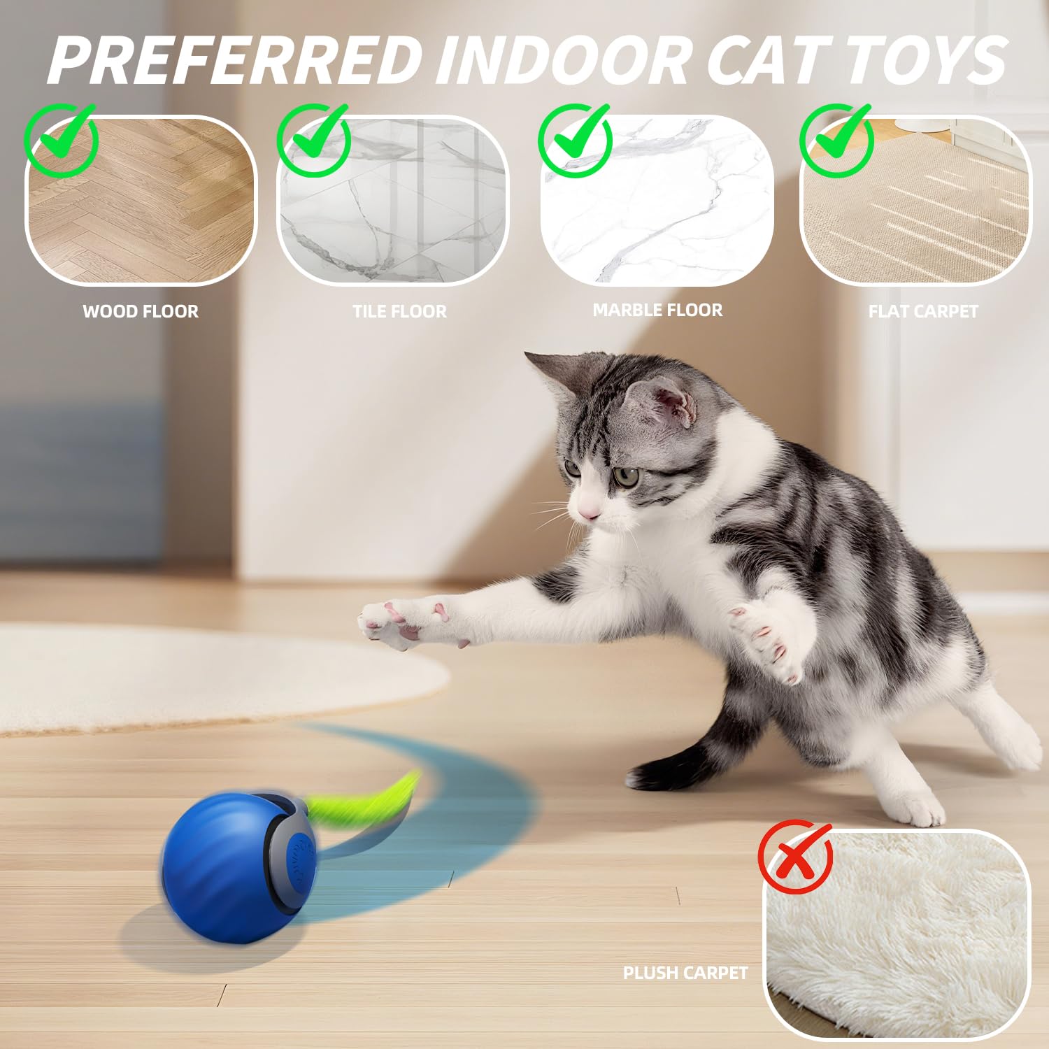 Bright rolling cat toy ball on a clean surface, designed to keep cats entertained and active